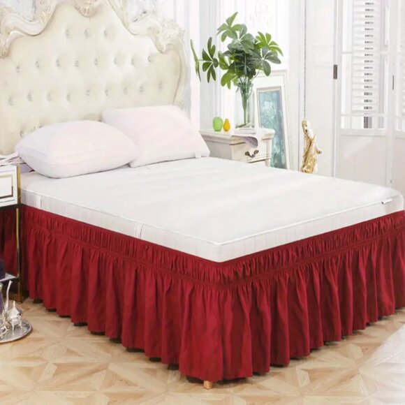 Burgundy Bed Skirt Elastic Adjustable, For Bedroom Guest Room Size Queen/King - Picture 1 of 11